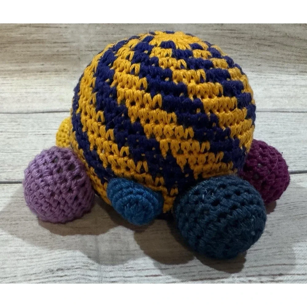 Adorable Hand Made Knitted Turtle Plush Colorful Retro BIG Bug Eyes GT12